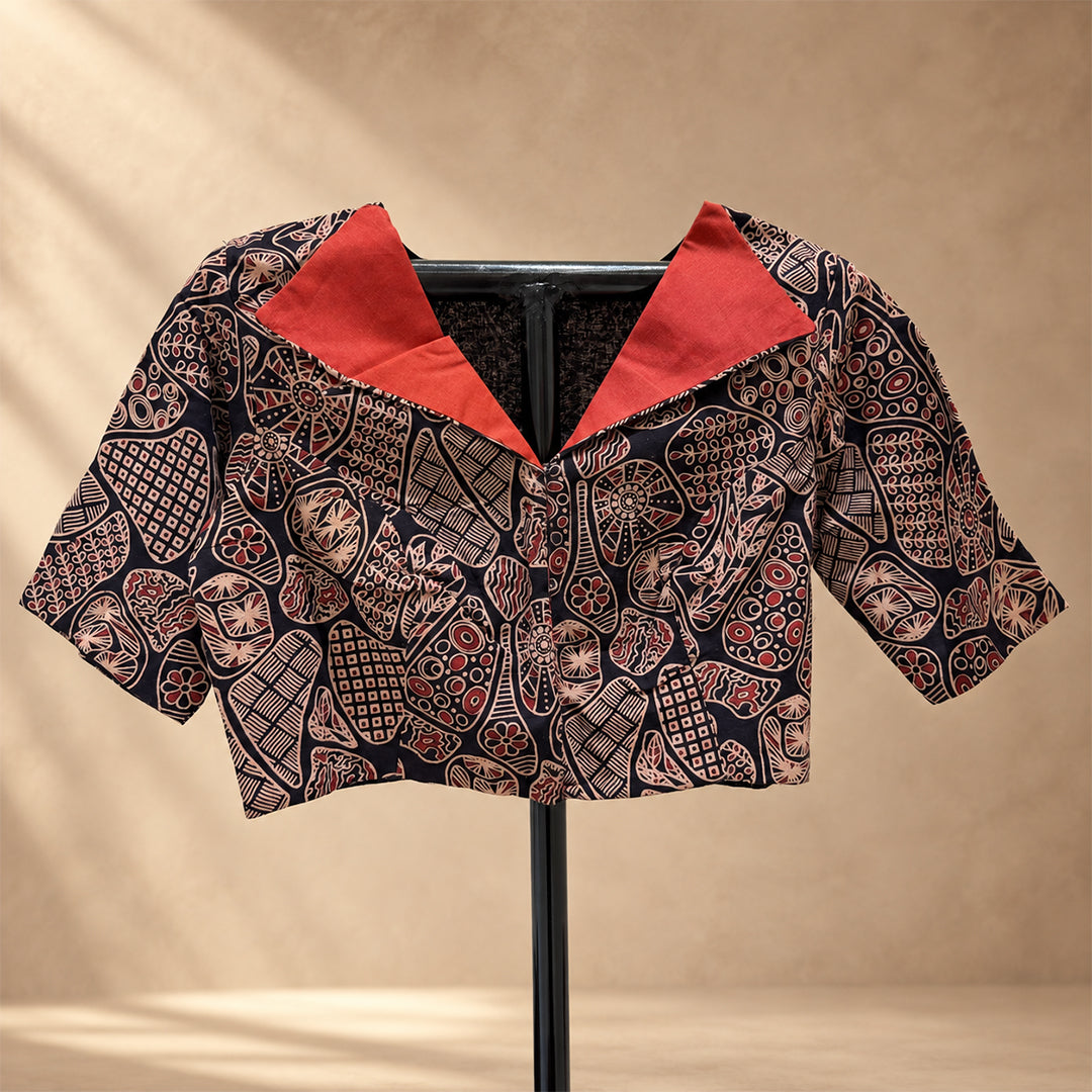 Ajrakh Blouse With Collar