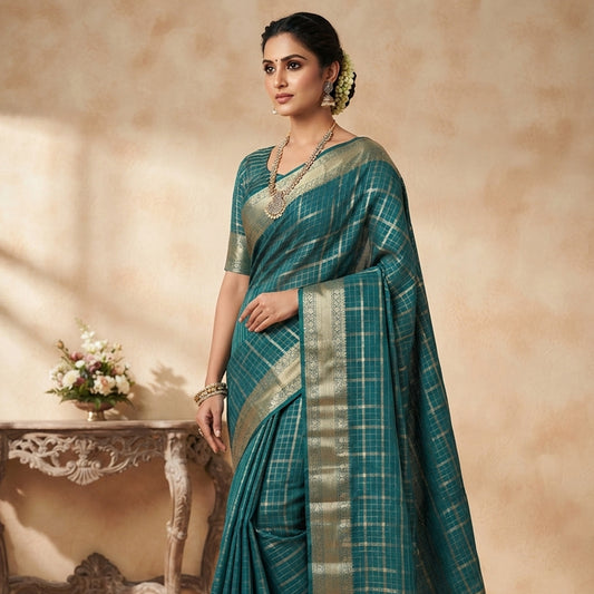 Maheshwari Silk With Golden Checks