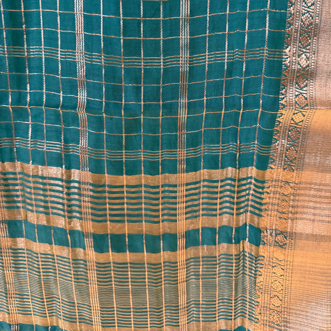 Maheshwari Silk With Golden Checks