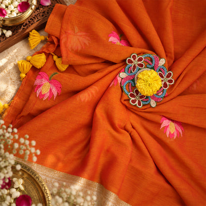 Mul cotton sarees with Lotus Embroidery