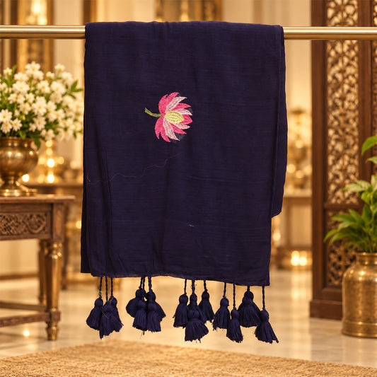 Mul cotton sarees with Lotus Embroidery