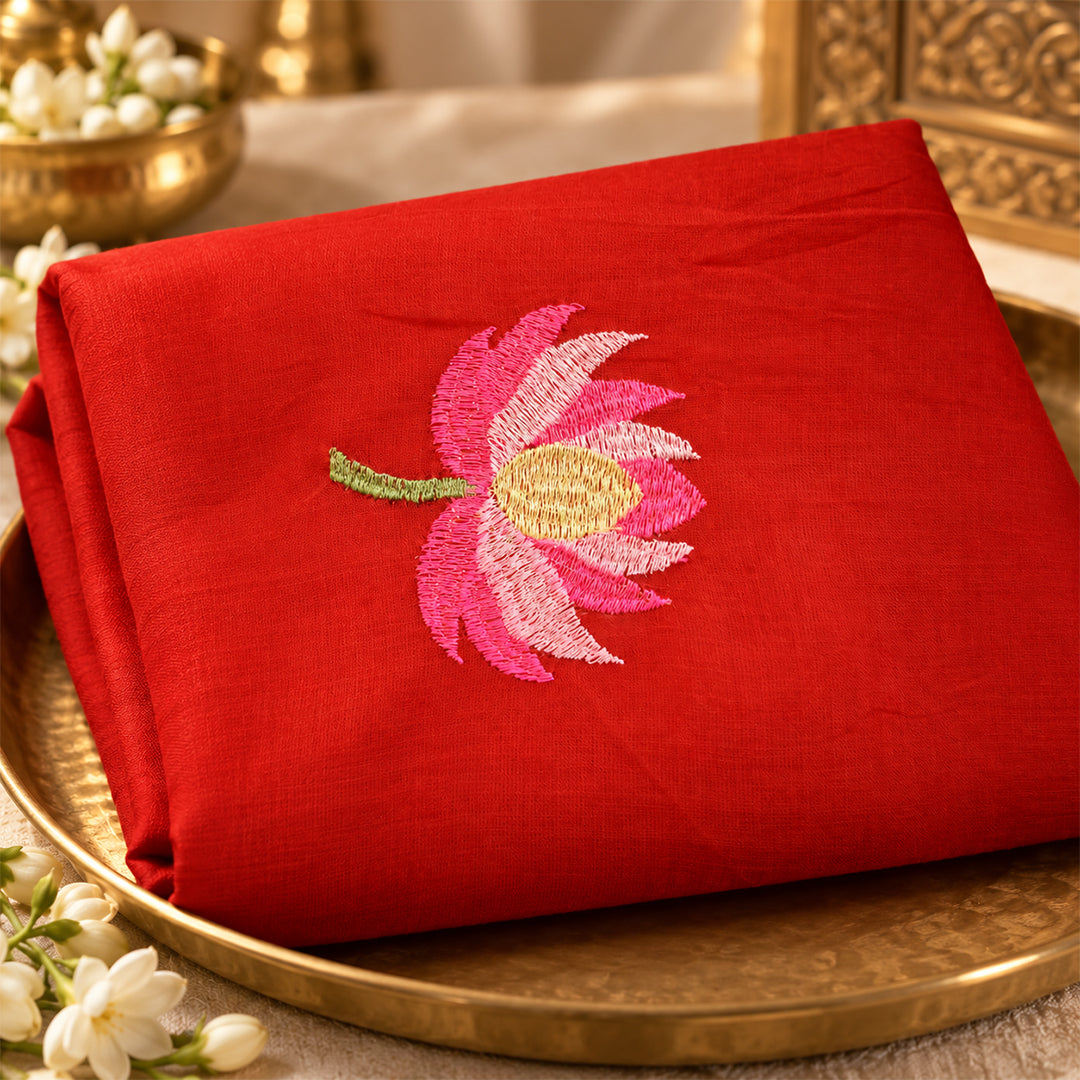 Mul cotton sarees with Lotus Embroidery