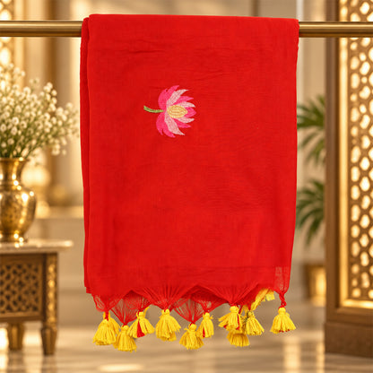 Mul cotton sarees with Lotus Embroidery